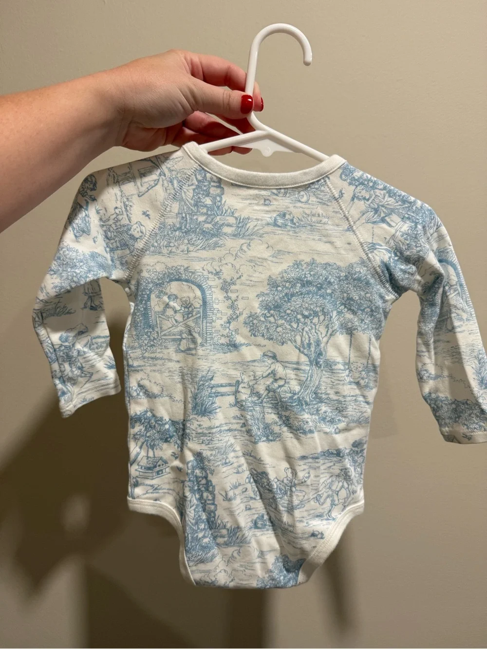Ralph Lauren Baby Girl 9M Blue Polo Bear Toile Wrap Bodysuit One Piece